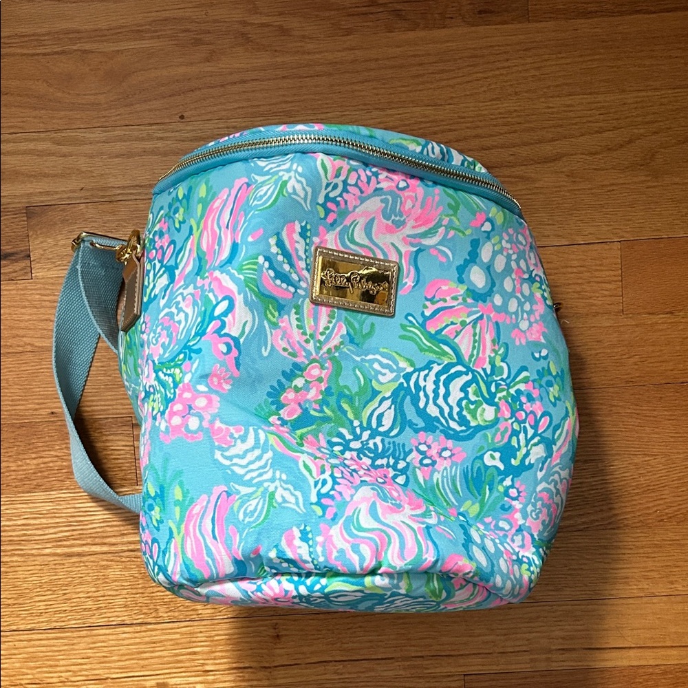 Lilly Pulitzer Aqua Floral Cooler Bag with Pink & Green Accents